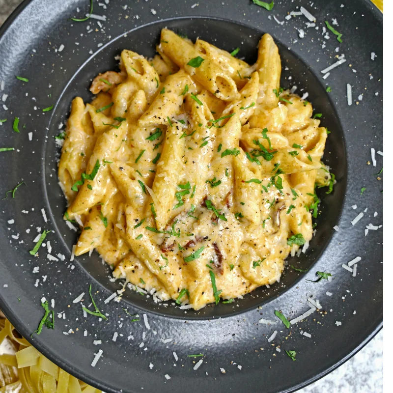 Chicken and Italian sausage pasta with a creamy sauce