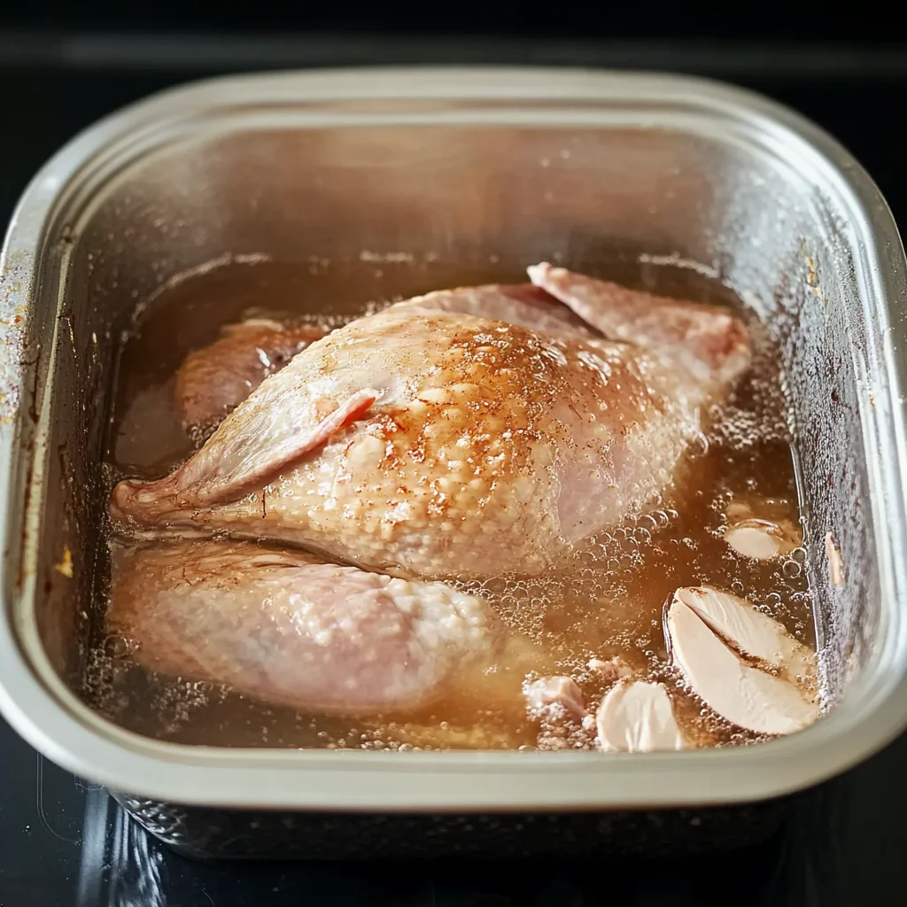 Carefully submerge turkey in brine