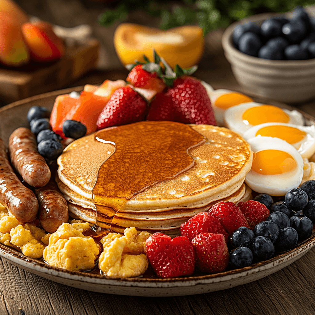 A hearty breakfast plate served at the CMS Pancake Breakfast