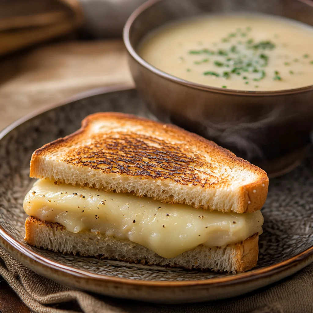 Grilled cheese sandwich with creamy potato soup