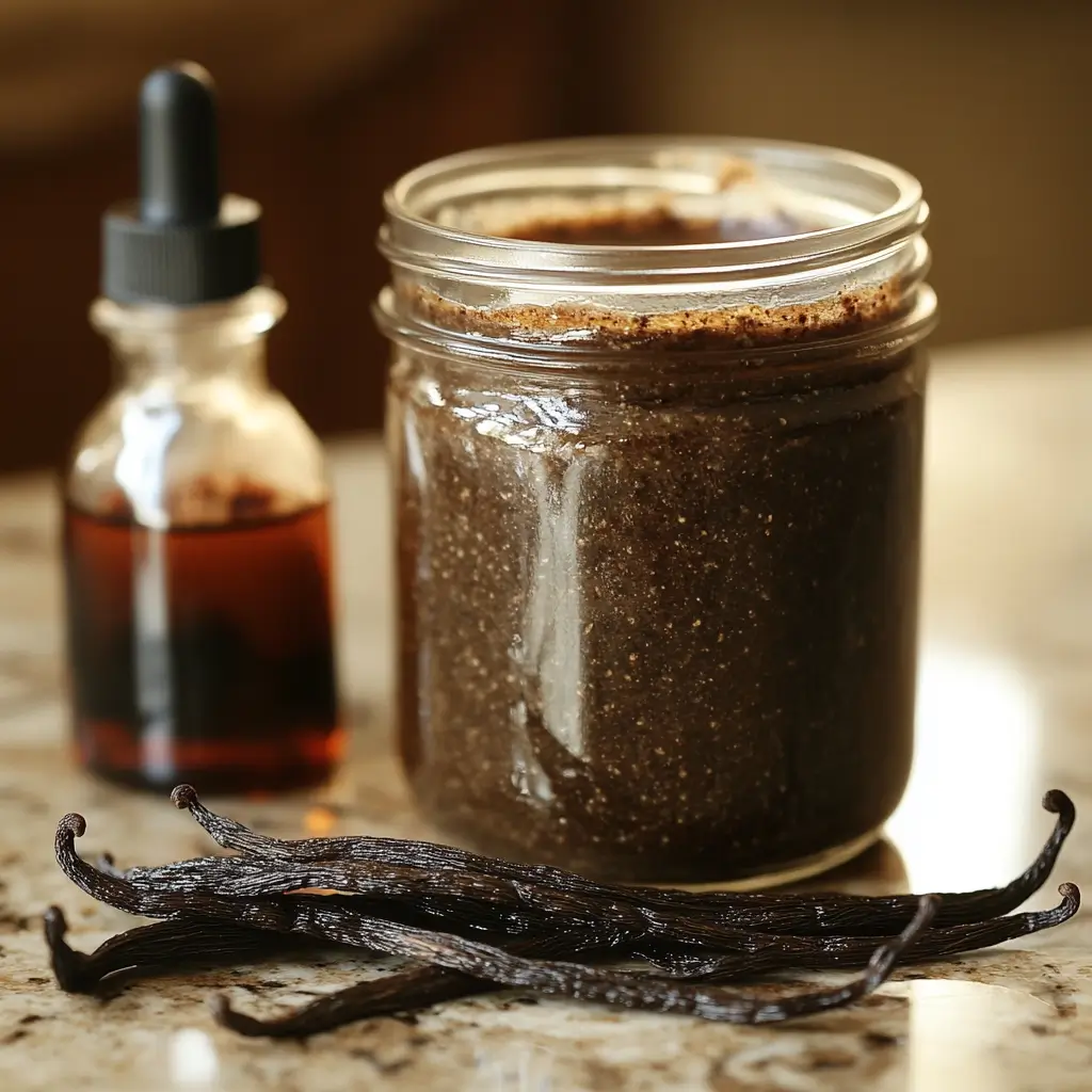 Homemade vanilla paste in a glass jar
