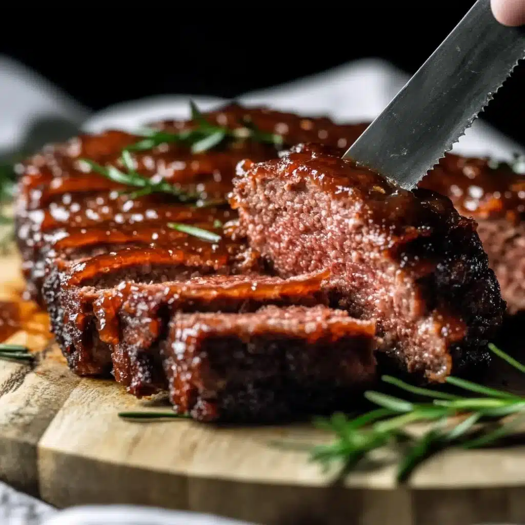 Sliced Smoked Meatloaf with BBQ Glaze and Smoke Ring