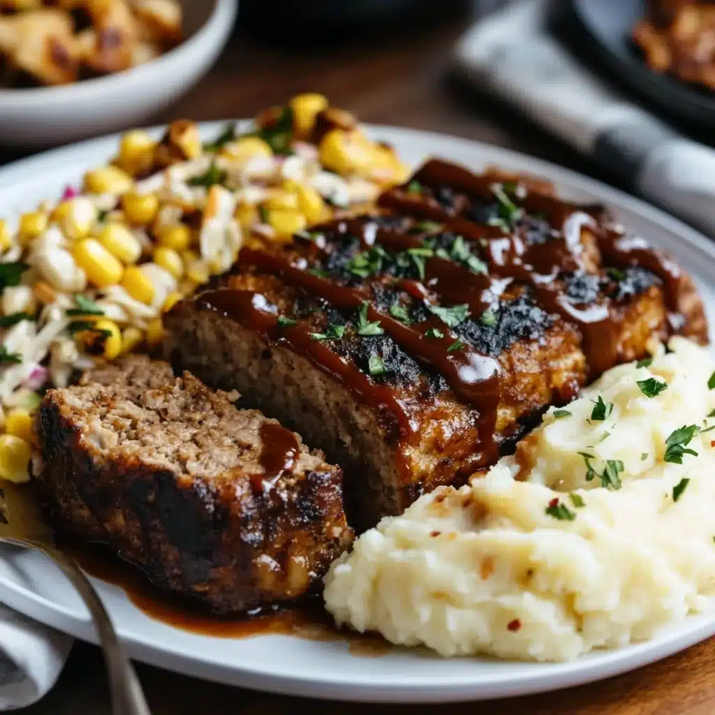 Smoked Meatloaf with Mashed Potatoes and BBQ Sauce Drizzle