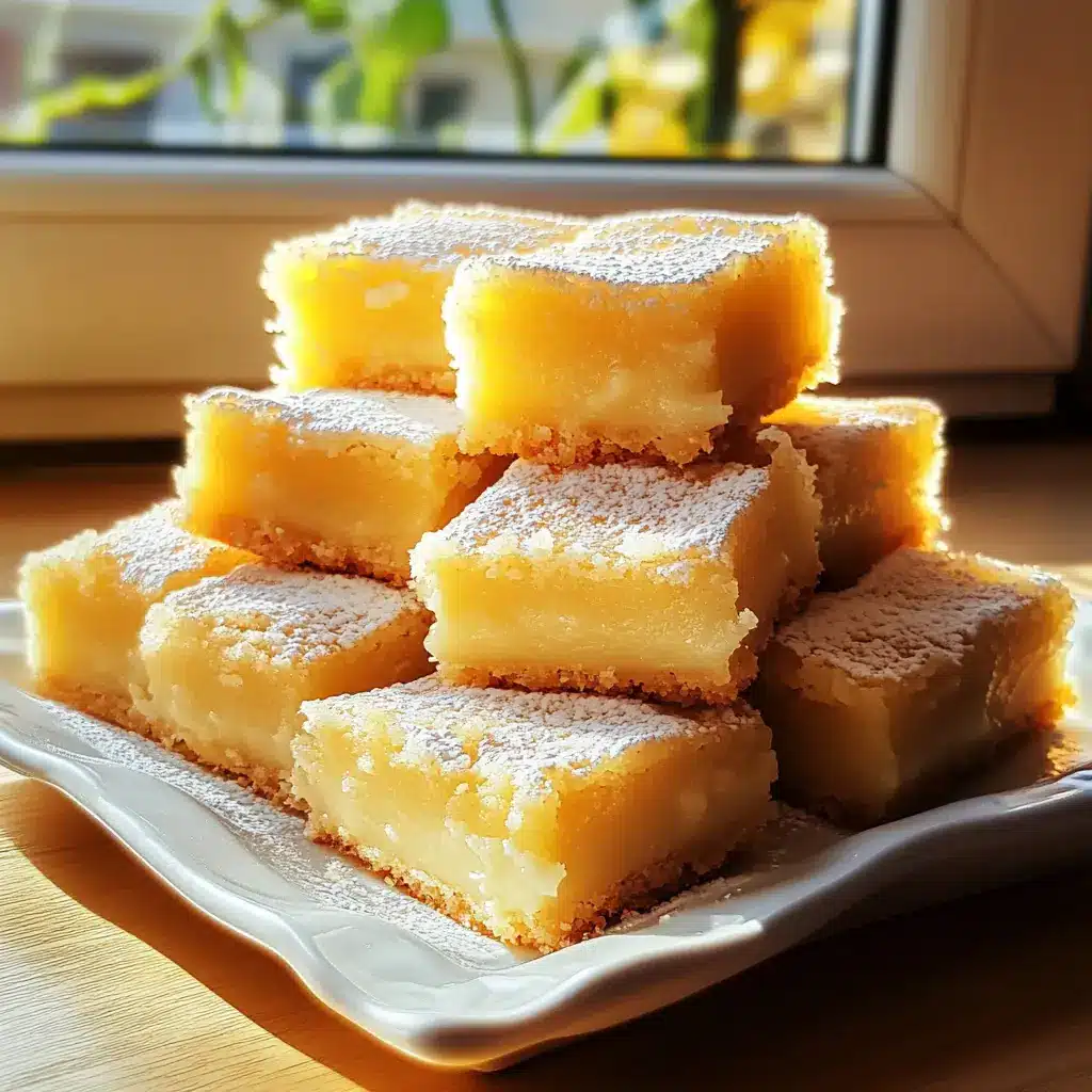 Stack of cozy lemon bars with cake mix on a platter