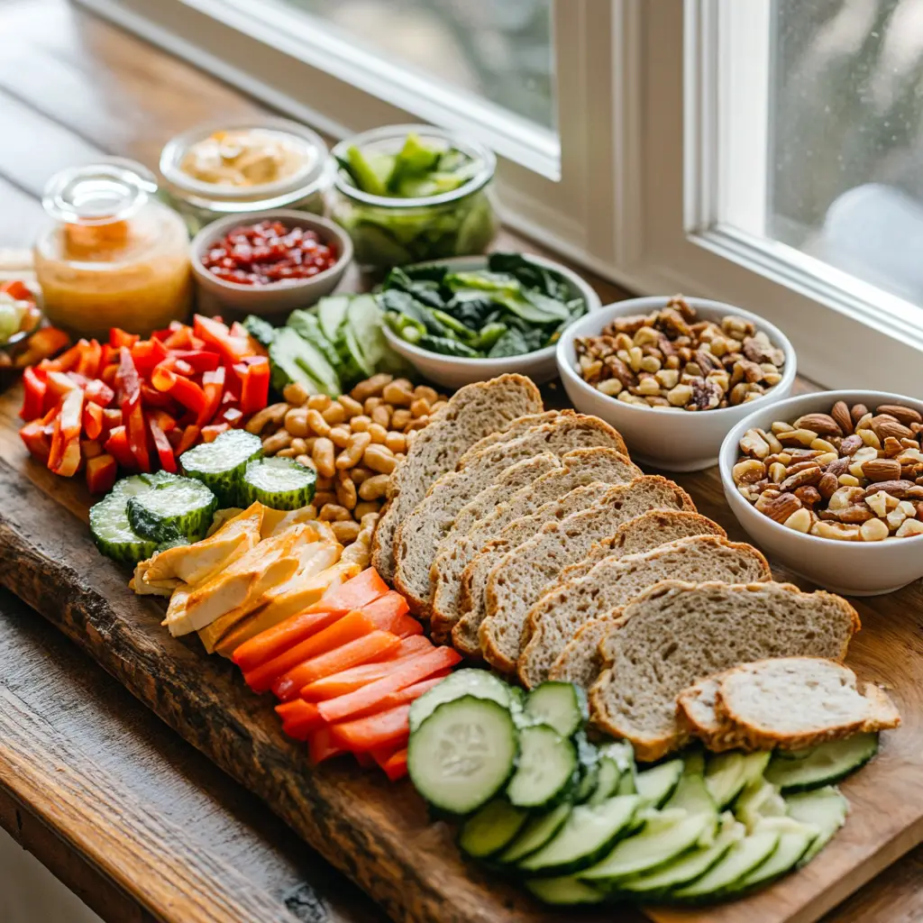 Serving platter with pickle sandwiches and sides